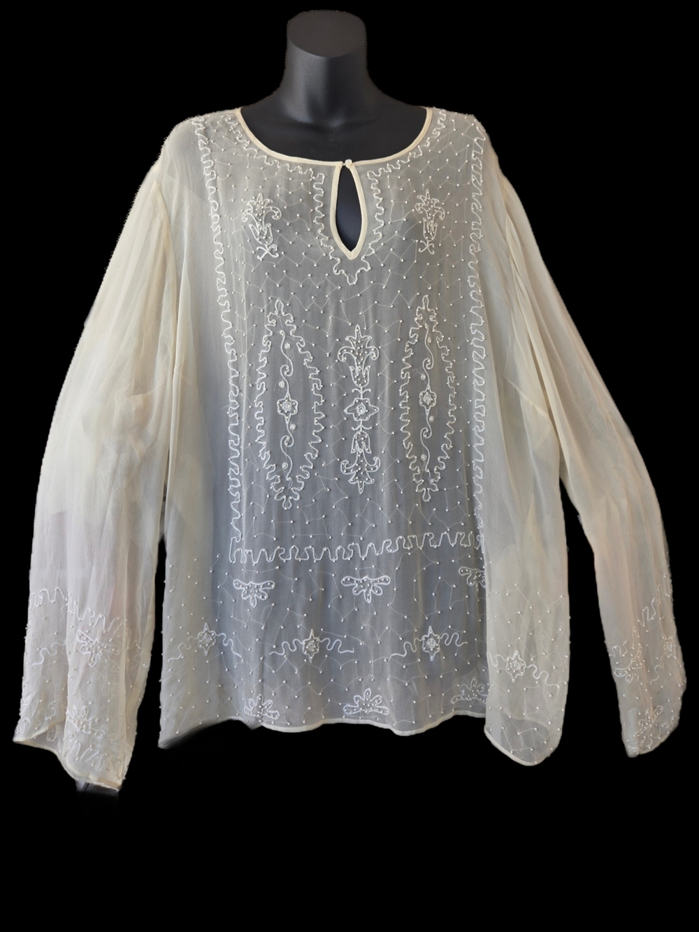 ICE Ivory Sheer Embroidered Peasant Blouse - Women Tops